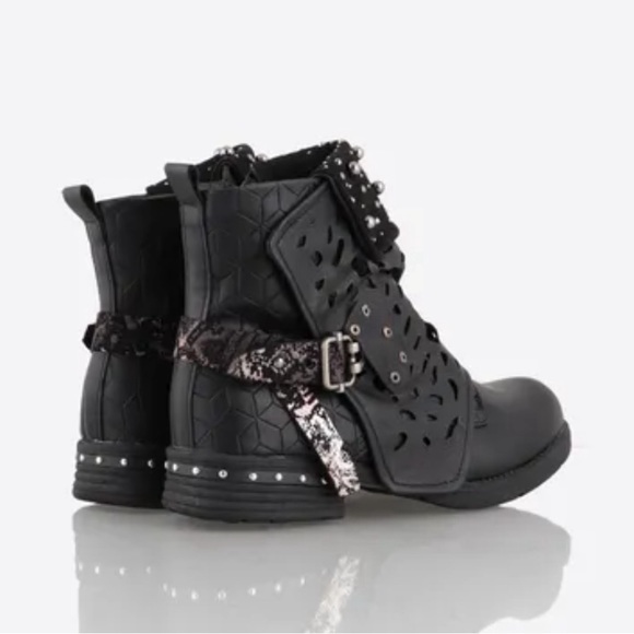 Unique Balin Black Leather Ankle Boots Size 7 Cool Design Concert Rock - Picture 15 of 16